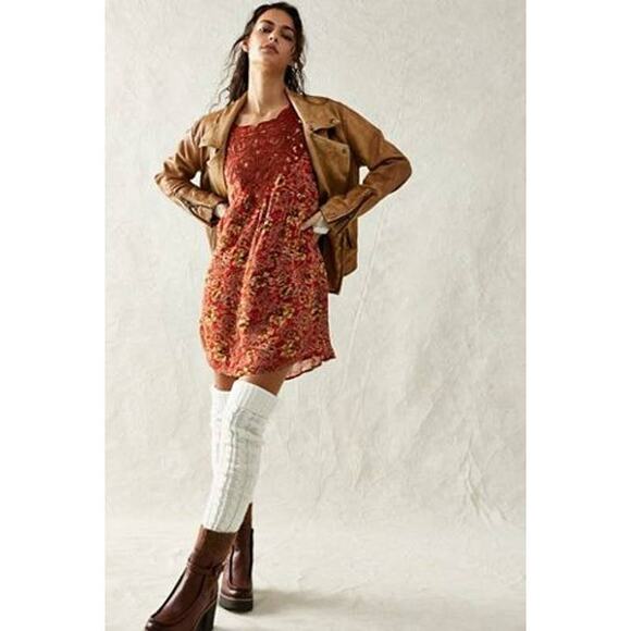 New Free People Margot Boho Floral Mini Dress $168 X-SMALL Terracotta - Picture 3 of 5